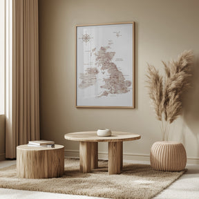 Taupe map of the United Kingdom Poster