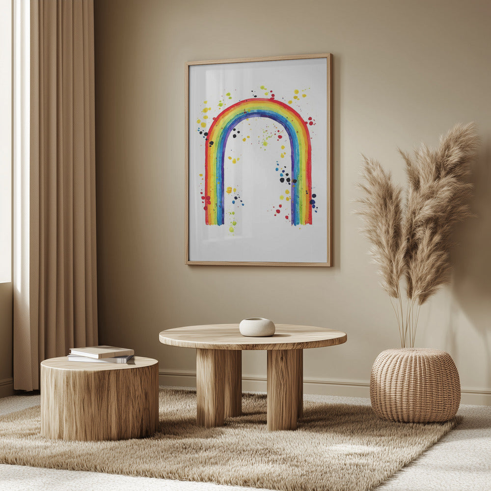 Rainbow watercolor with splatters Poster