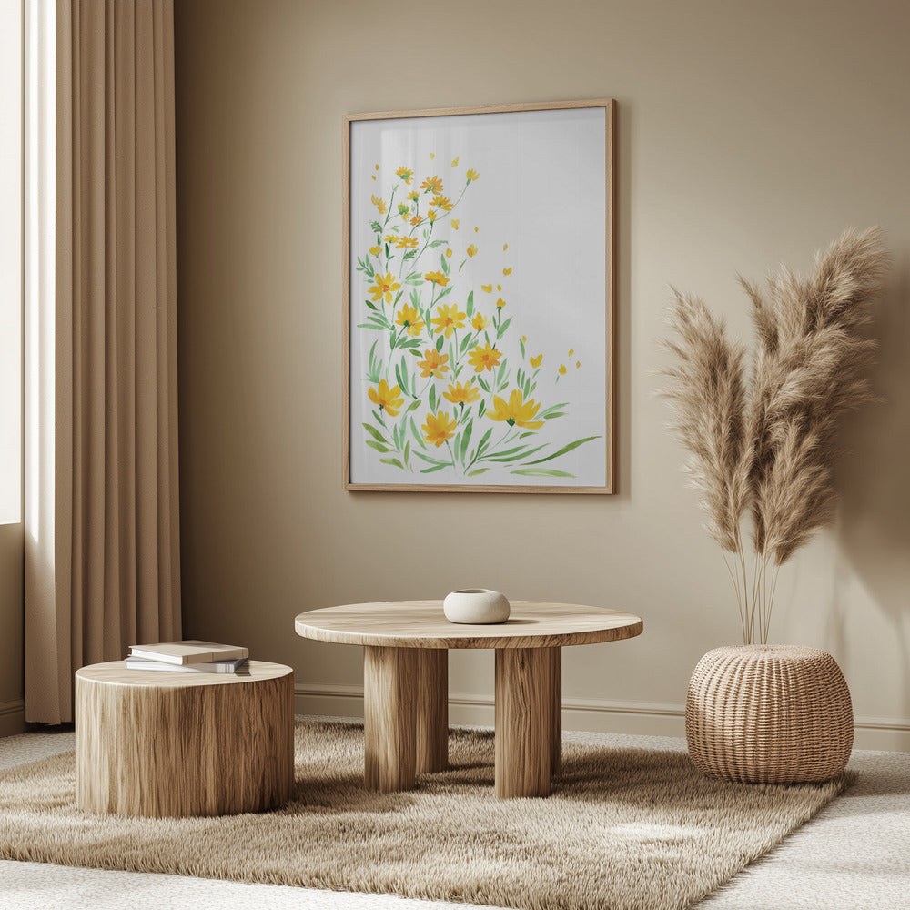 Yellow watercolor wildflowers Poster