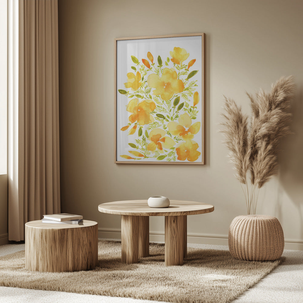 Watercolor California poppies quad 1 Poster