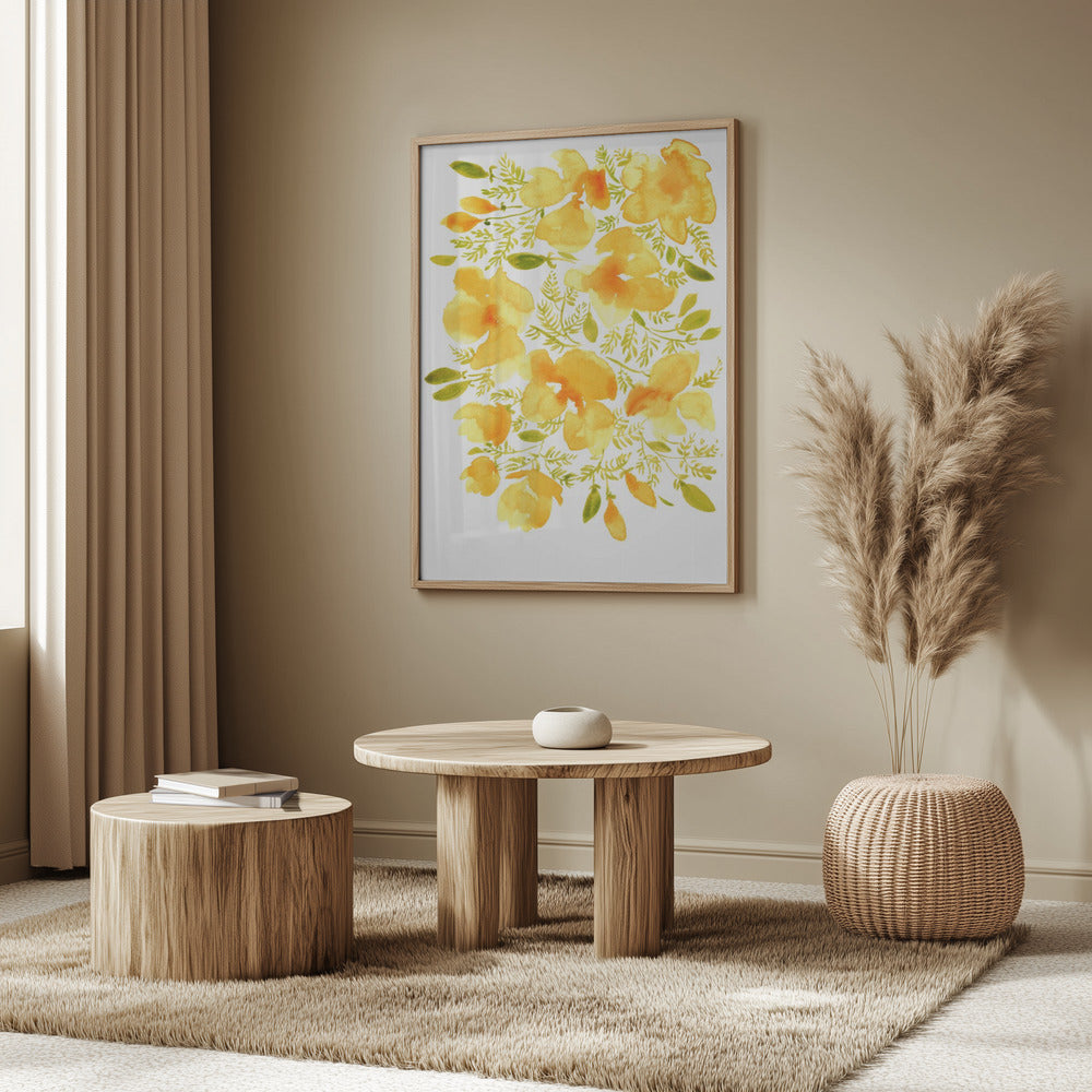 Watercolor California poppies quad 3 Poster