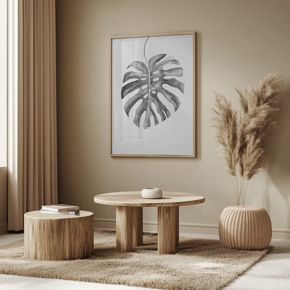 Black and White Monstera Leaf Poster