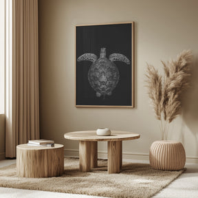 Green turtle on black and white Poster