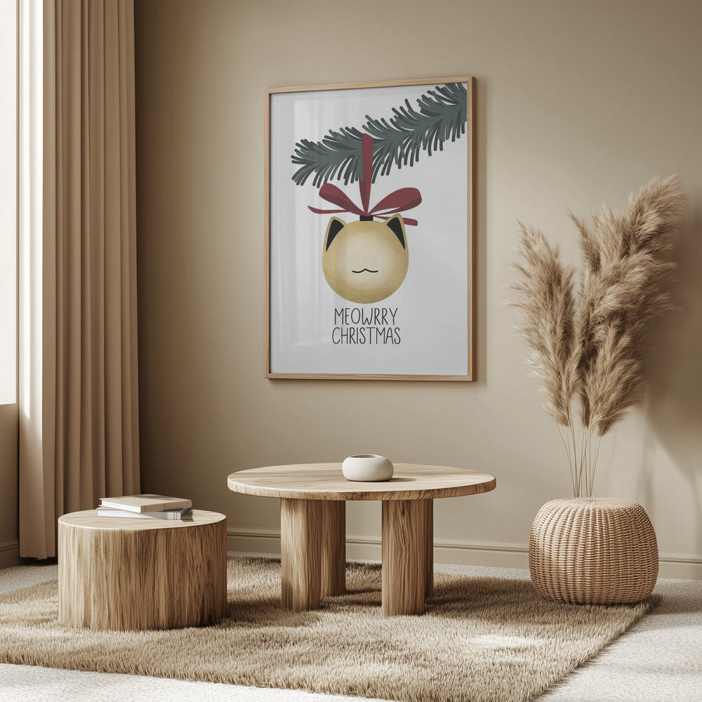 Meowrry Christmas bauble (gold, white) Poster