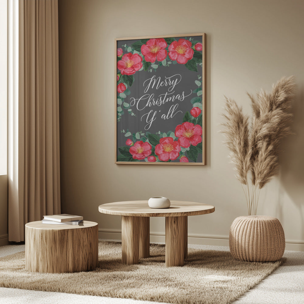 Watercolor camellias Merry Christmas Y'all Poster