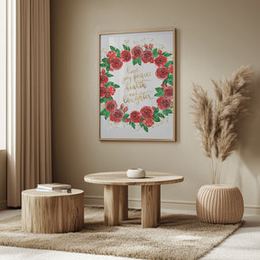 Holiday wishes wreath of red English roses Poster