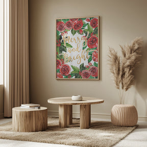 Merry and bright holiday roses Poster