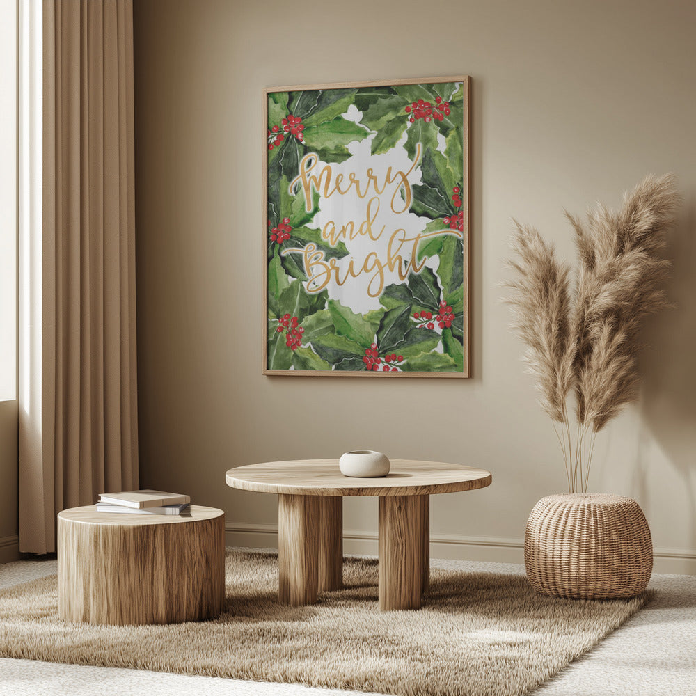 Merry and bright holly floral art Poster