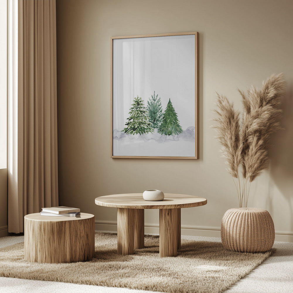 Three watercolor pine trees Poster