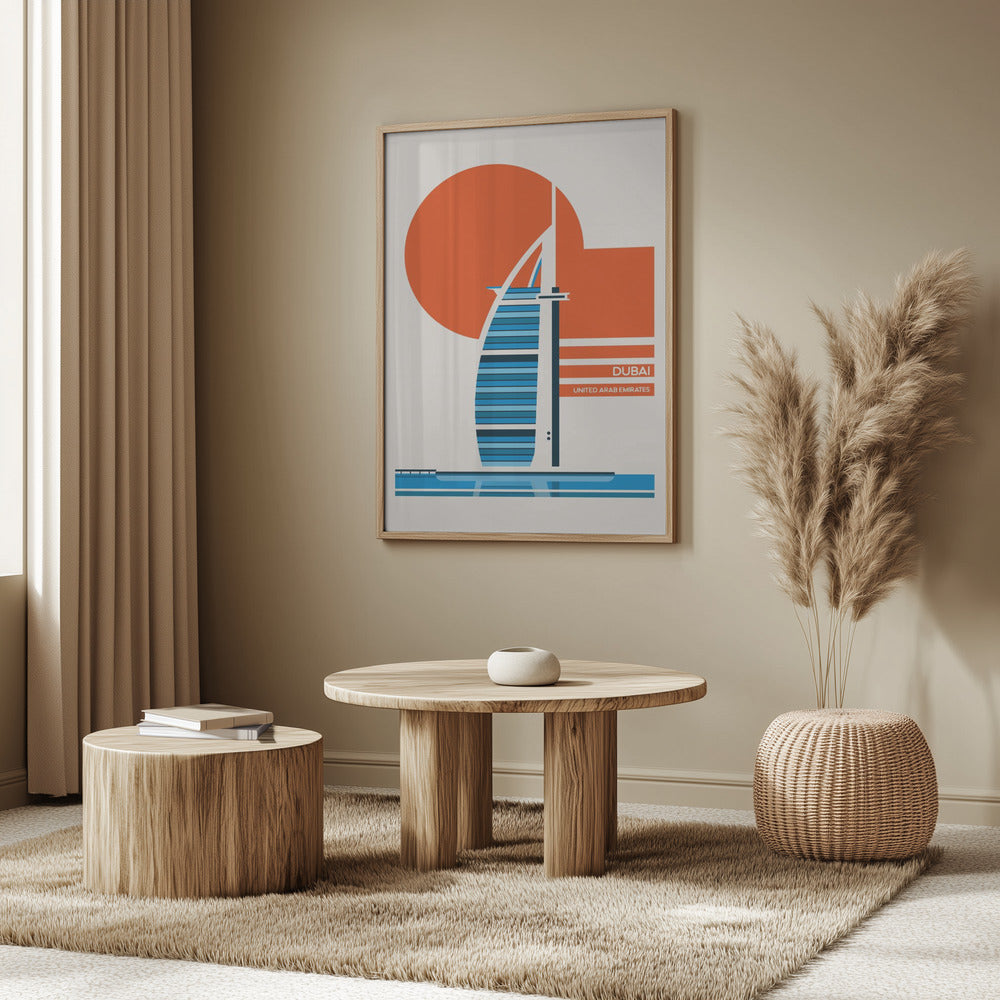 Dubai Burj Al Arab Minimalist Retro Travel Print Poster