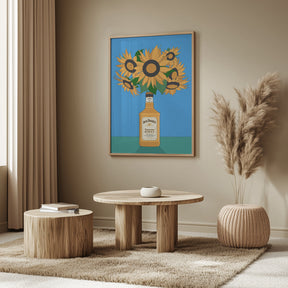 Sunflowers in Honey Whiskey Retro Illustration Poster