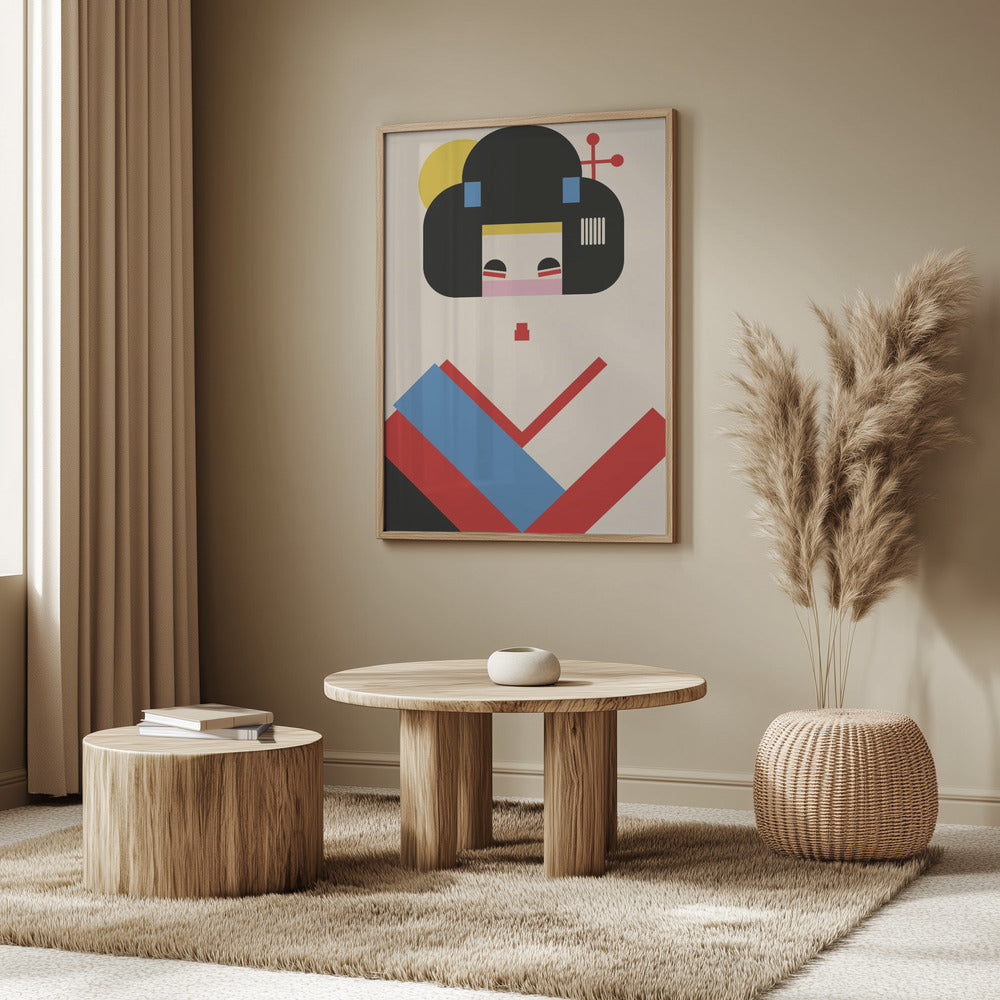 Geisha Girl Geometric Illustration Poster