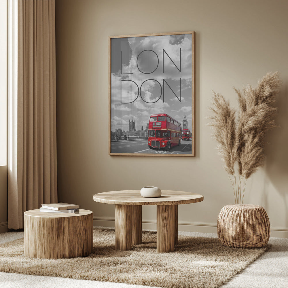 Red Buses in London | Text &amp; Skyline Poster