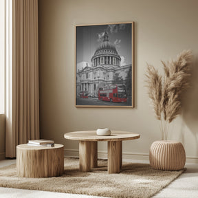 LONDON St. Paul’s Cathedral &amp; Red Bus Poster