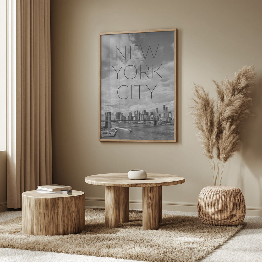 NYC Brooklyn Bridge &amp; Lower Manhattan | Text &amp; Skyline Poster