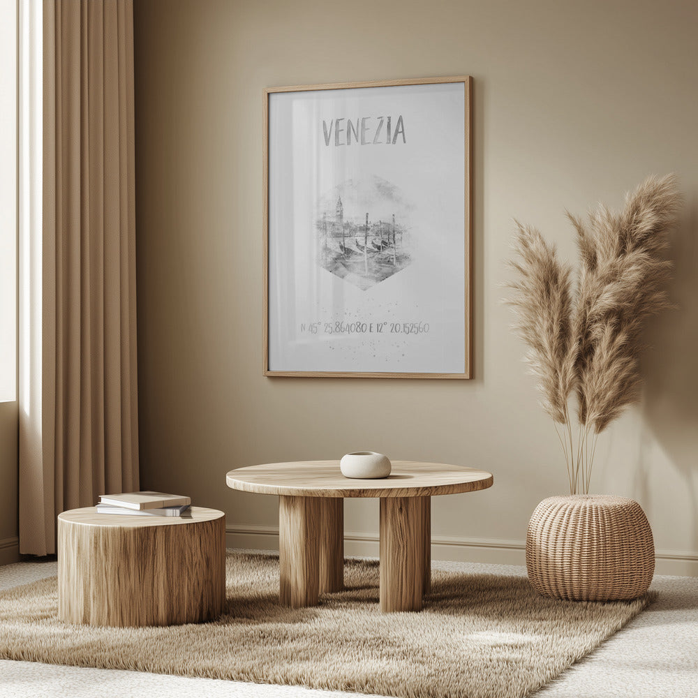 Coordinates VENICE Grand Canal | monochrome watercolor Poster