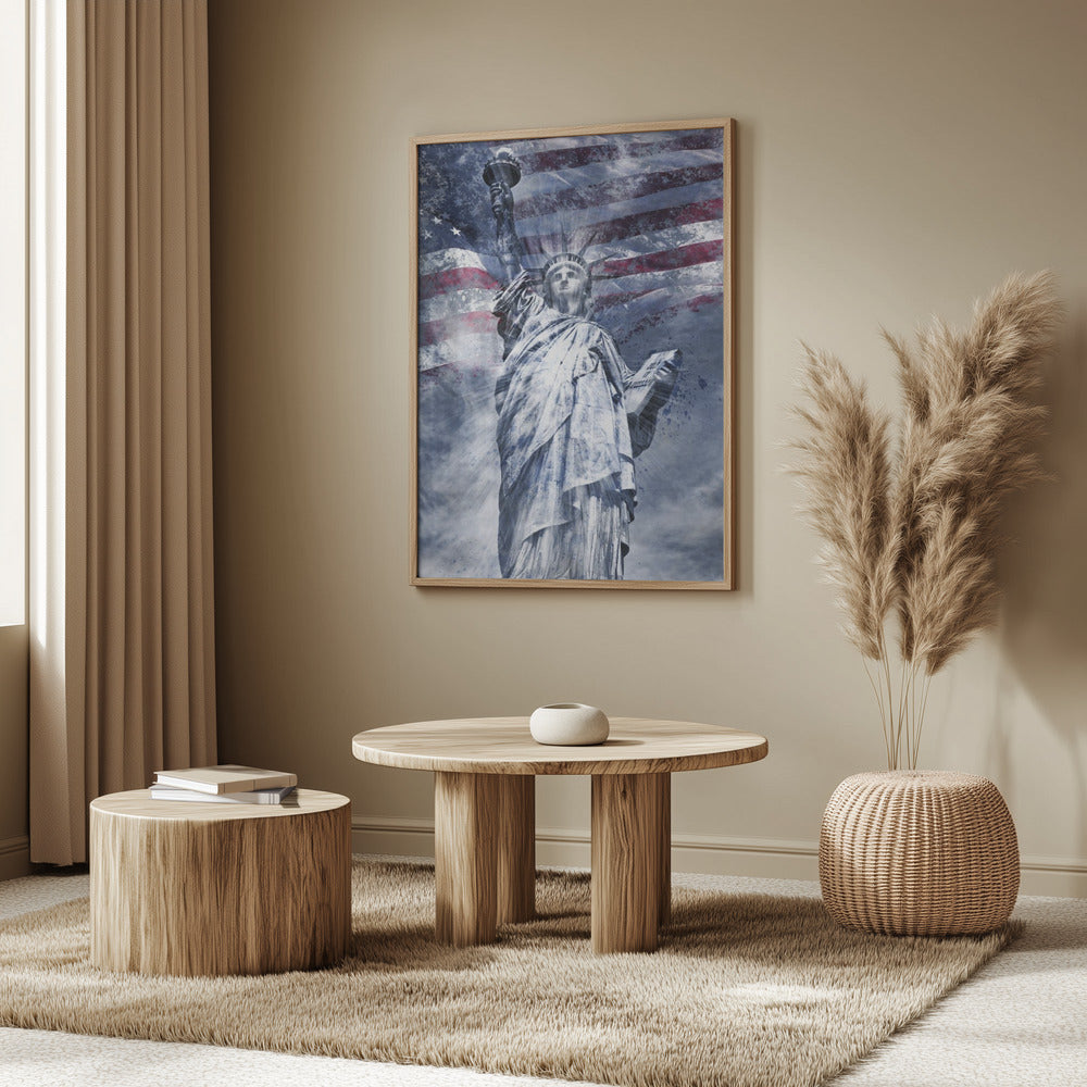 Modern Art STATUE OF LIBERTY | blue Poster