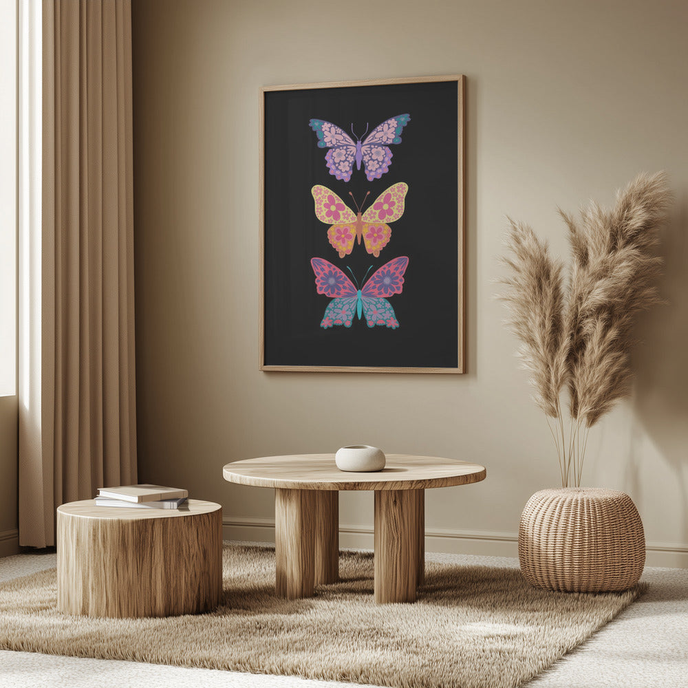 Colorful floral butterflies III Poster