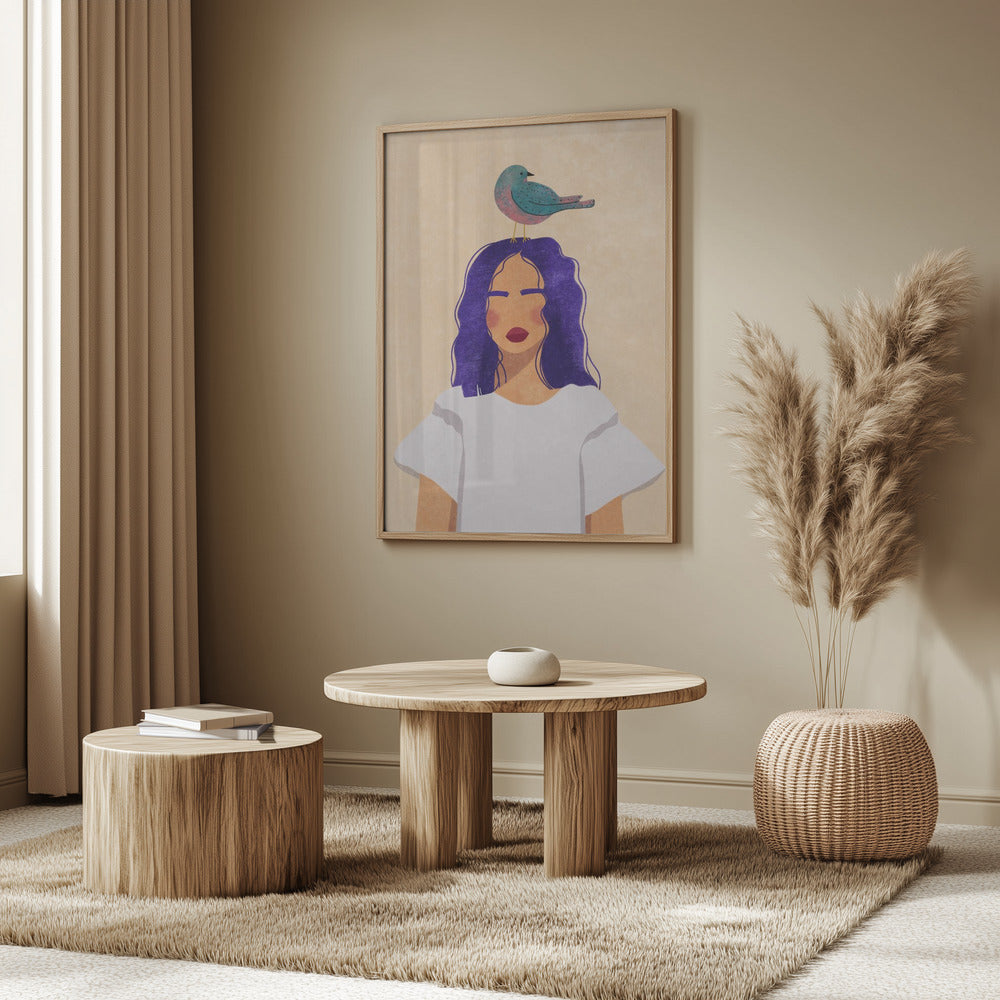 Girl with bird Poster