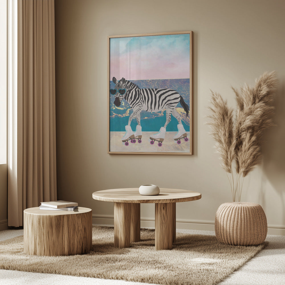 Zebra On Holiday Rollerksating Poster