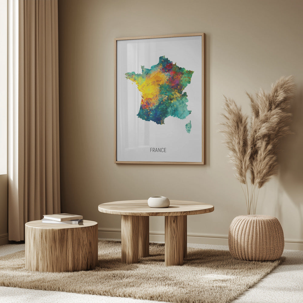 France Watercolor Map Poster