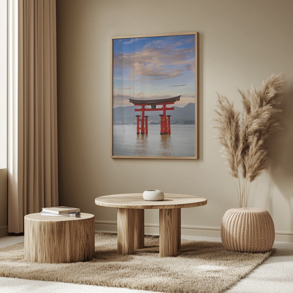 Vermilion Torii of Itsukushima Shrine on Miyajima in the evening Poster