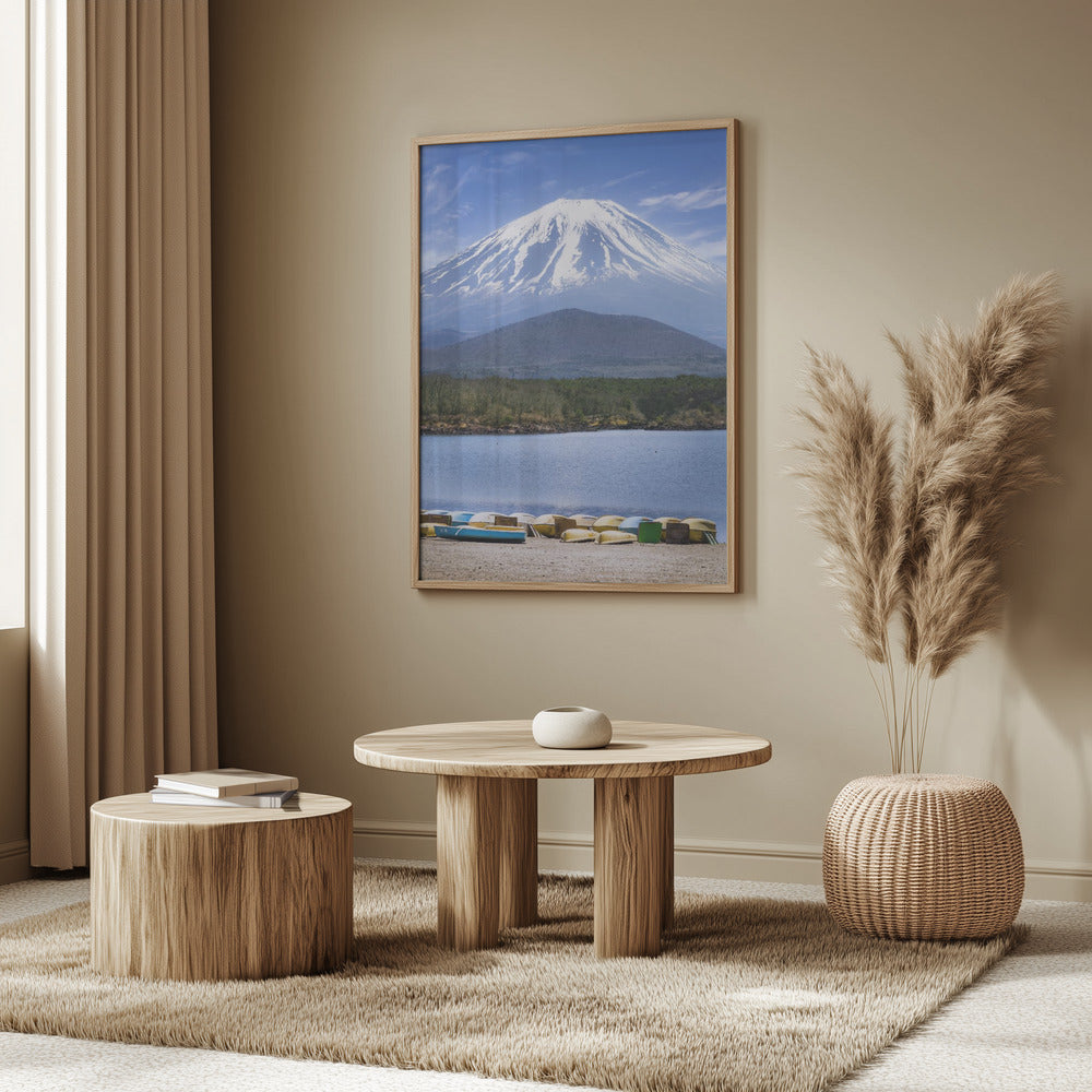 Picturesque Lake Shoji with striking Mount Fuji Poster