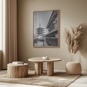 Historic Kyoto with Yasaka Pagoda - monochrome Poster