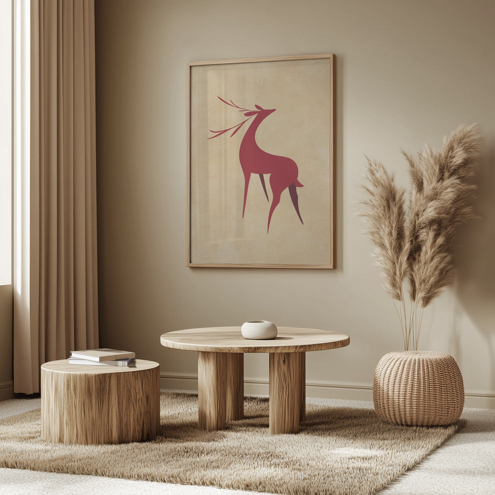 Stylized retro deer red/tan Poster