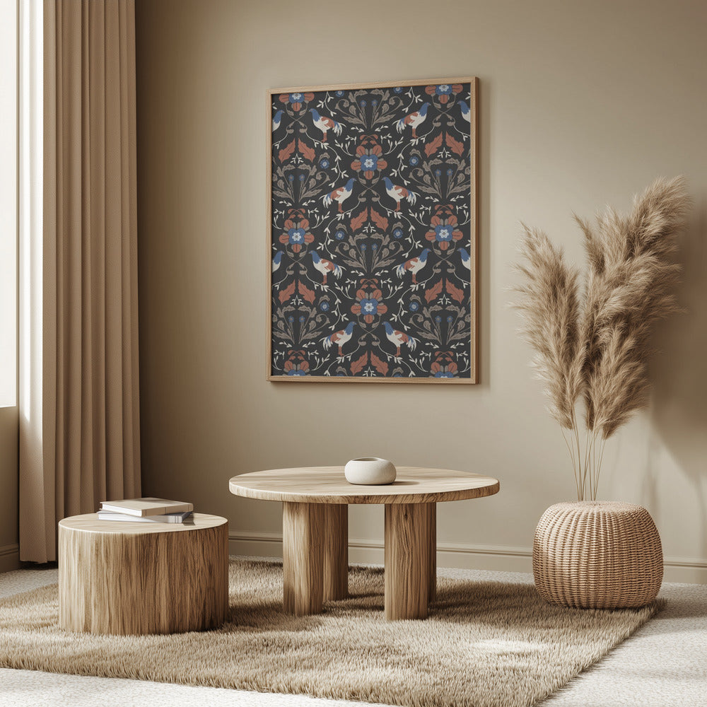 Roosters Beige Pattern Poster