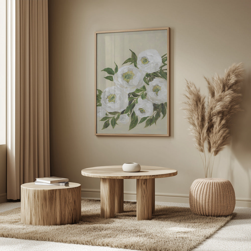 Evadne peonies in beige Poster