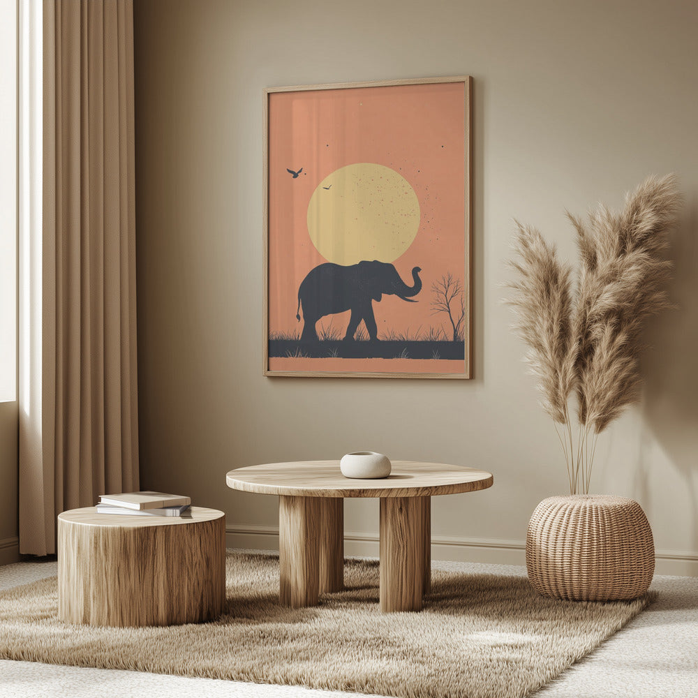 Elephant On the Savannah Poster