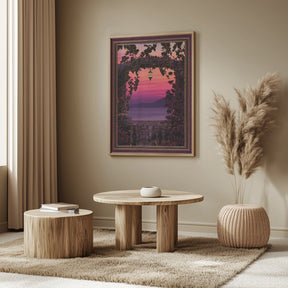 Sunset view with ornate &amp; gold burgundy frame Poster