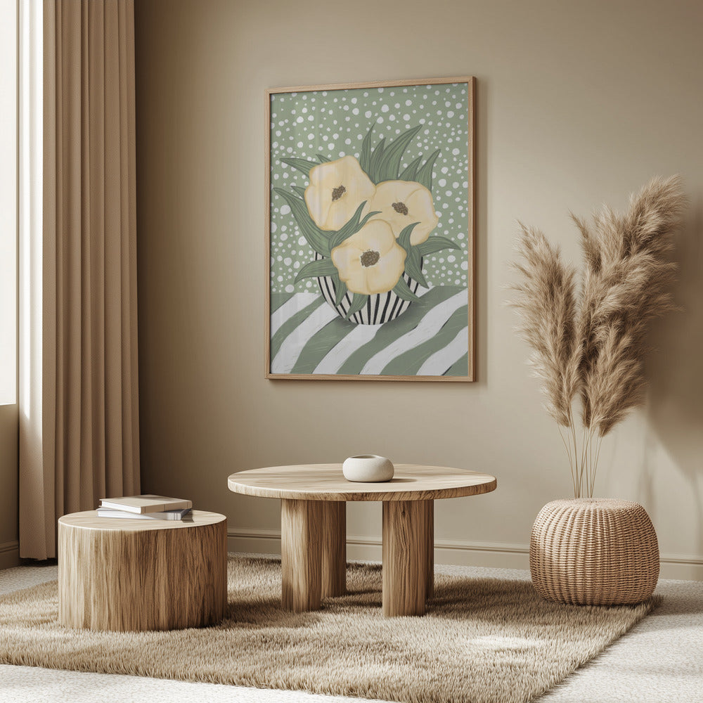 Yellow poppies in vase Poster