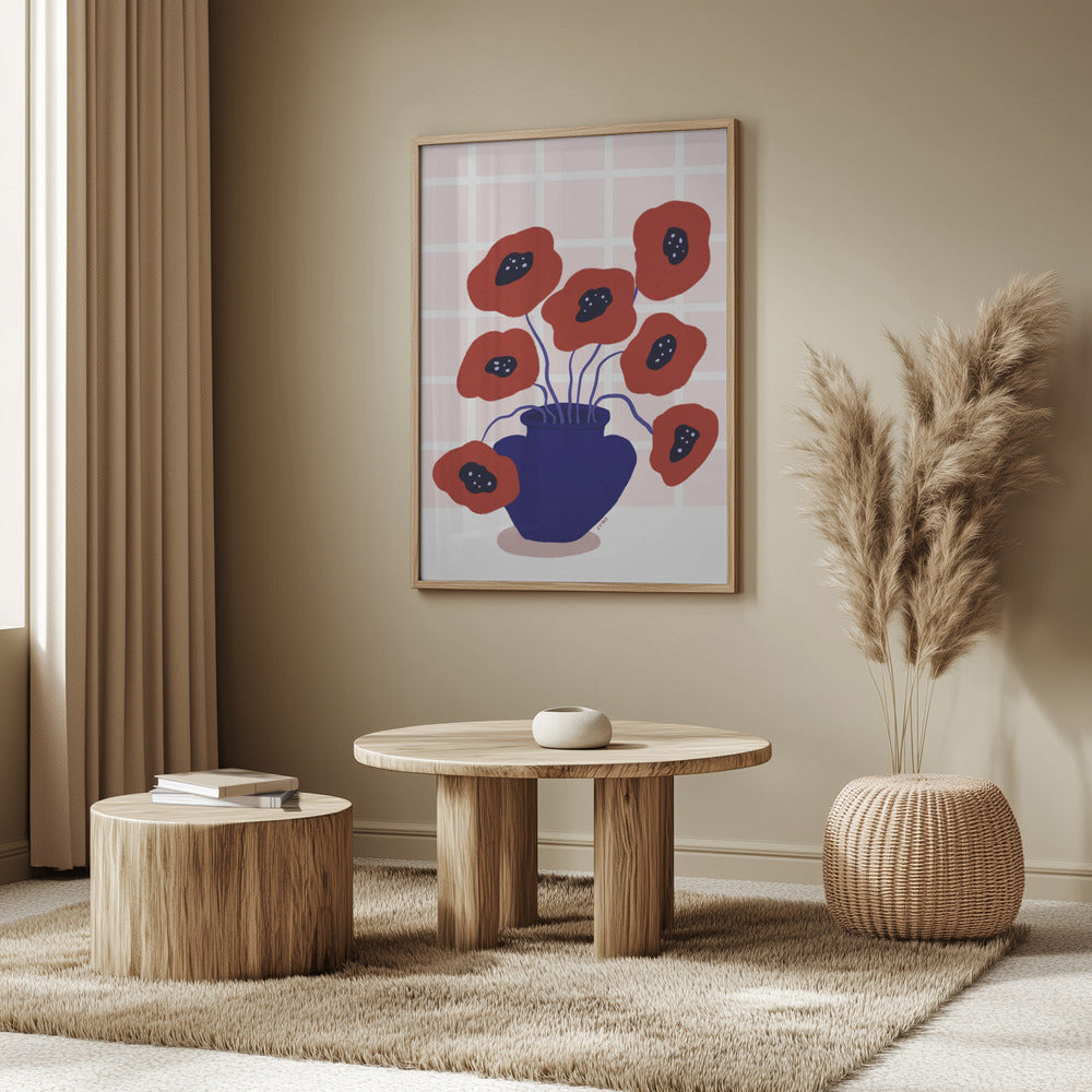 Red Poppies In a Vase Illustration Poster