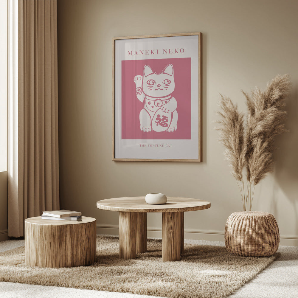 Maneki-neko Cat Pink Poster