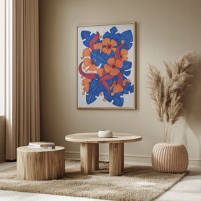 Hawaiian Orange and Blue Florals Poster