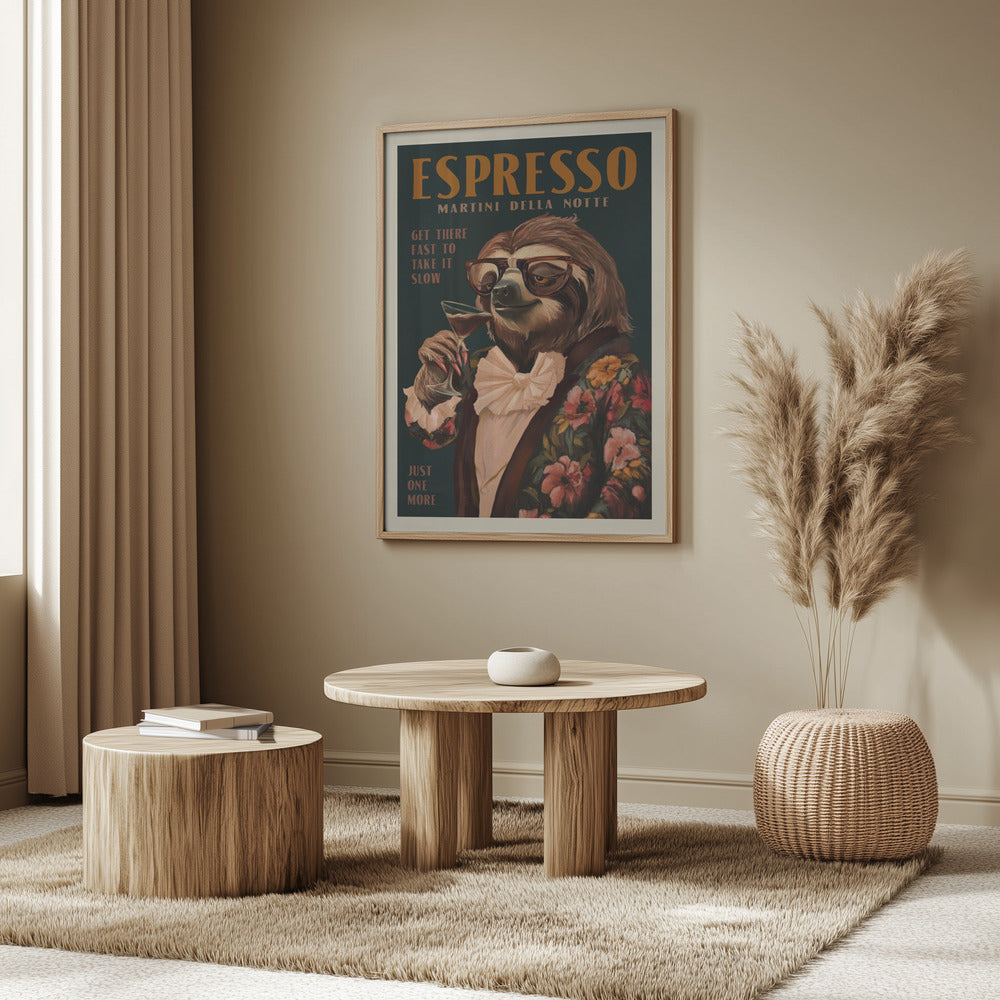 Art Deco Espresso Martini Drinking Sloth Poster