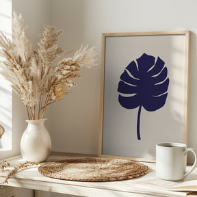 Monstera Leaf Dark Blue Poster