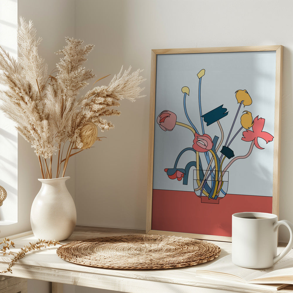 Flowers in a glass vase Poster
