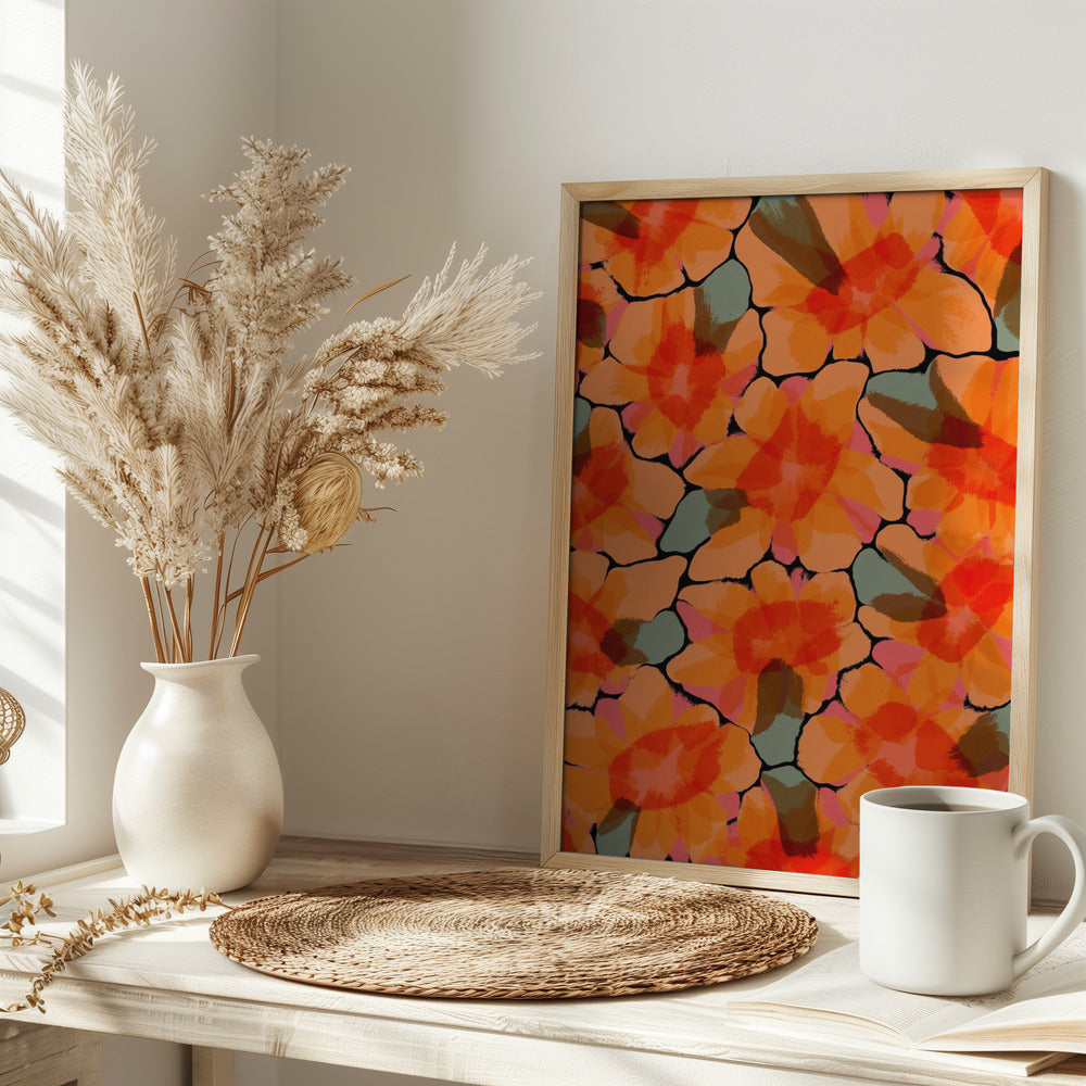 Orange Big Flowers Poster