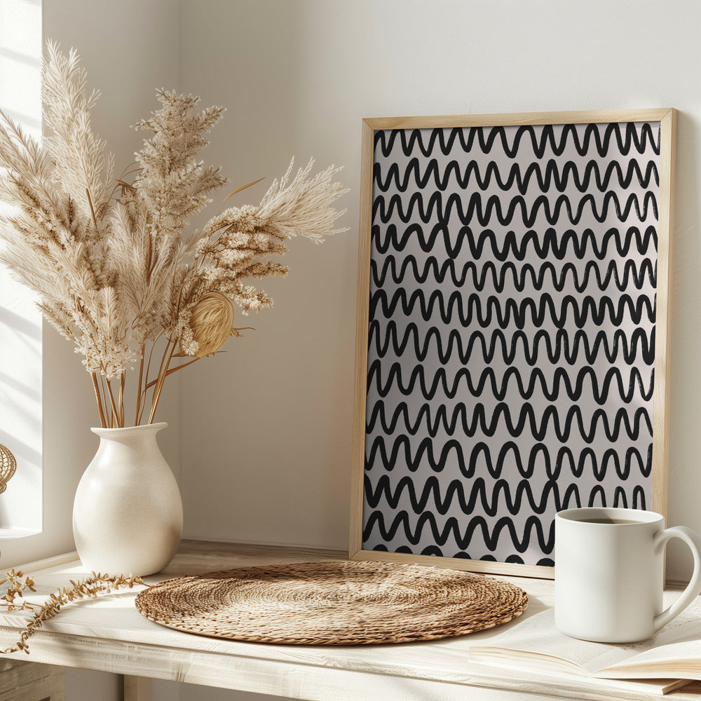 Thin Black Waves Pattern Poster