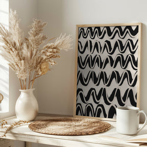 Beige Black Waves Pattern Poster