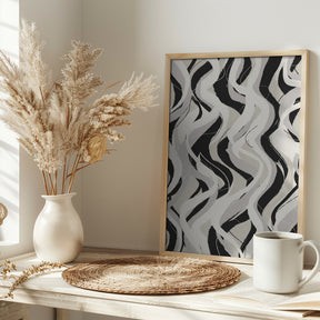 Beige Grey Black Waves Pattern Poster