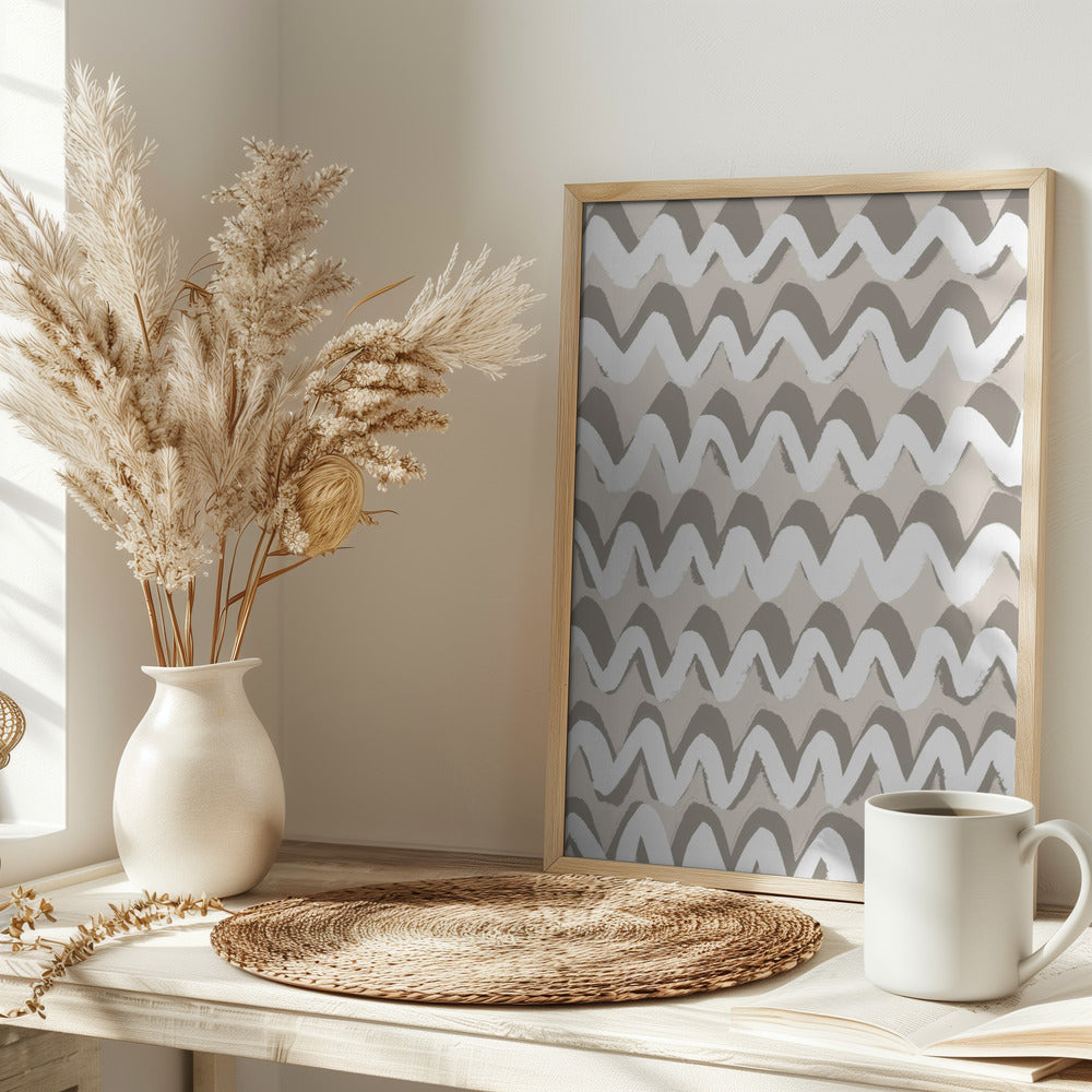 White and Beige ZigZag Pattern Poster