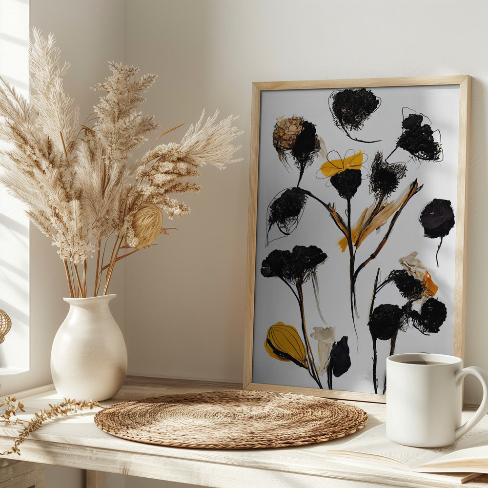 Black Dry Flowers Poster