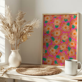 Cute Orange Flower Pattern Poster