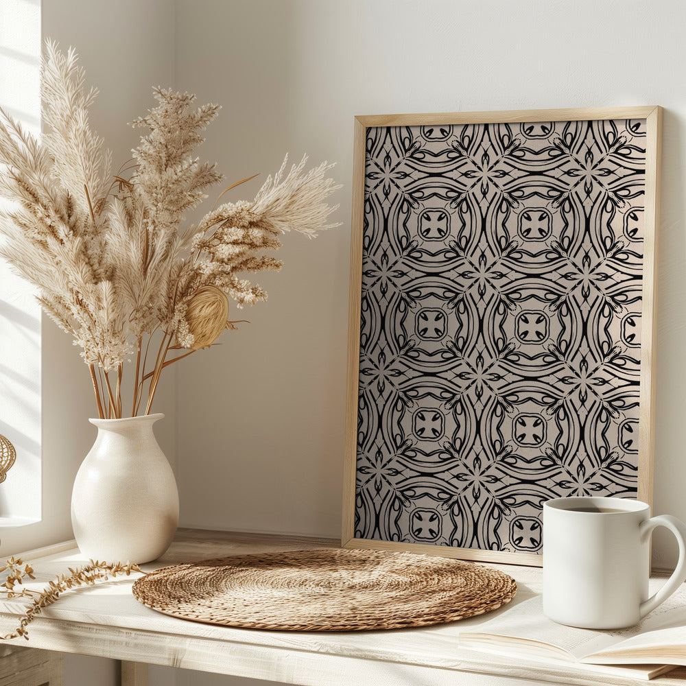 Beige and Black Tile Pattern Poster