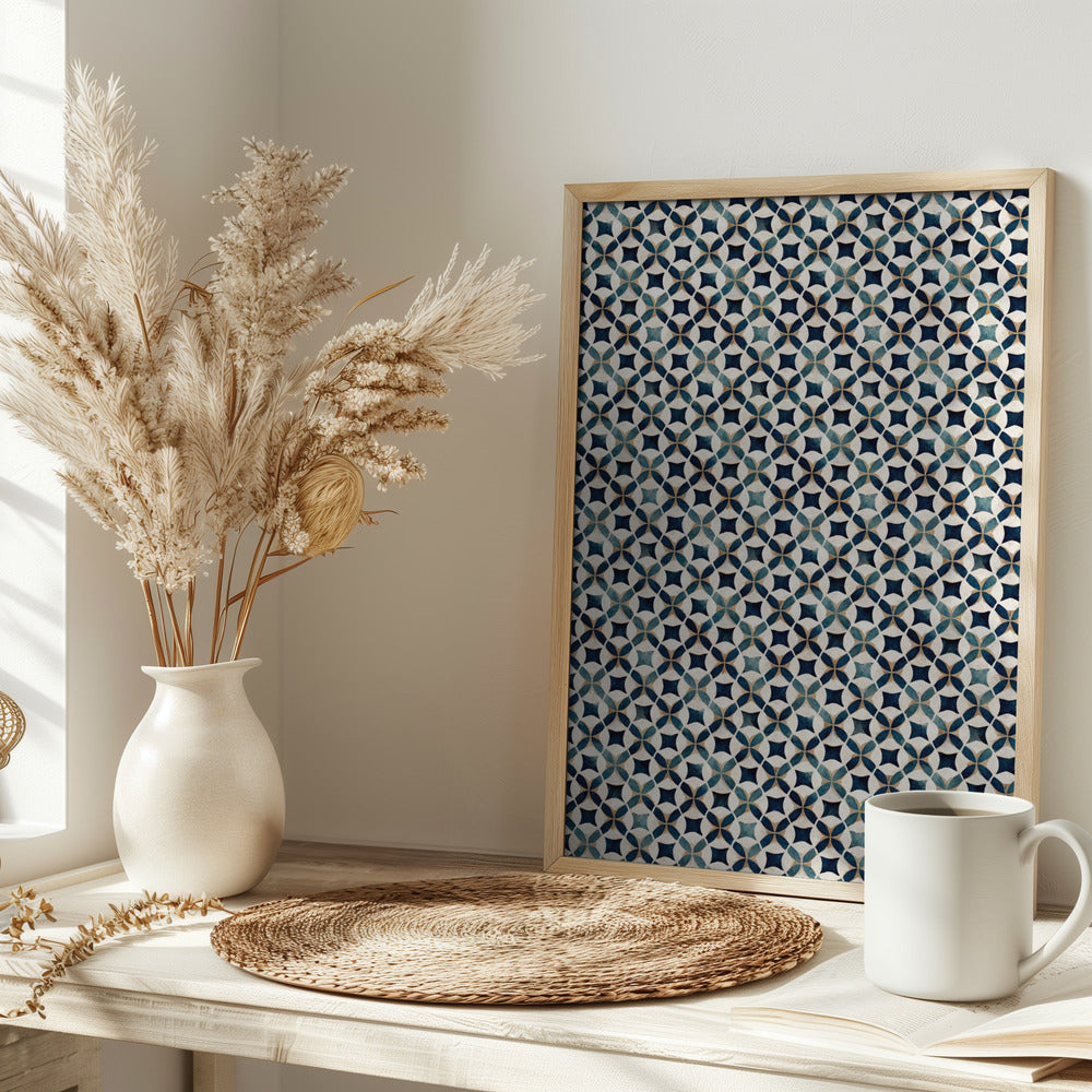 Vintage Blue Beige Pattern Poster