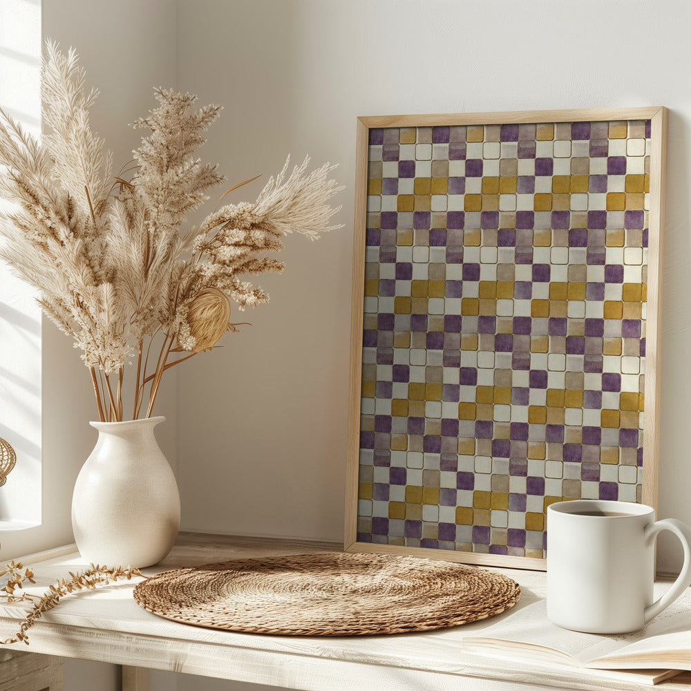 Purple and Ochre Tile Pattern Poster